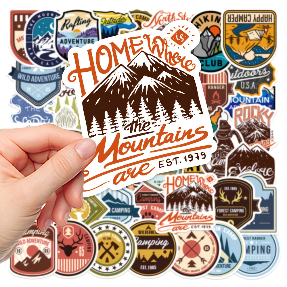 48pcs Outdoor Camping Waterproof Stickers for Water Bottles Cars Laptop Bike