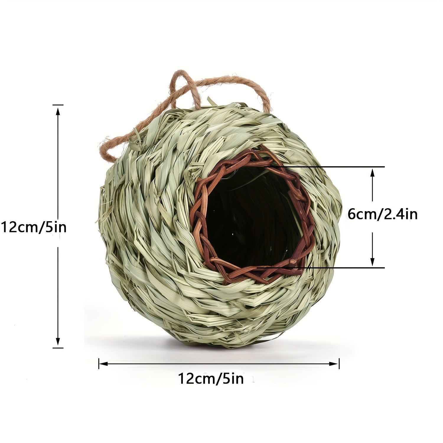 Hand Woven Natural Grass Hanging Bird House for Hummingbirds