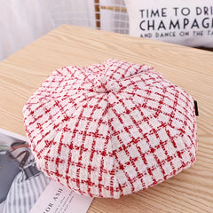 Plaid Pattern Beret Hat for Girls - Winter Decoration