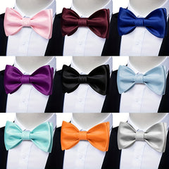Formal Men's Silk Bow Tie Solid Pre self Bow Tie Square Cufflink Wedding Set