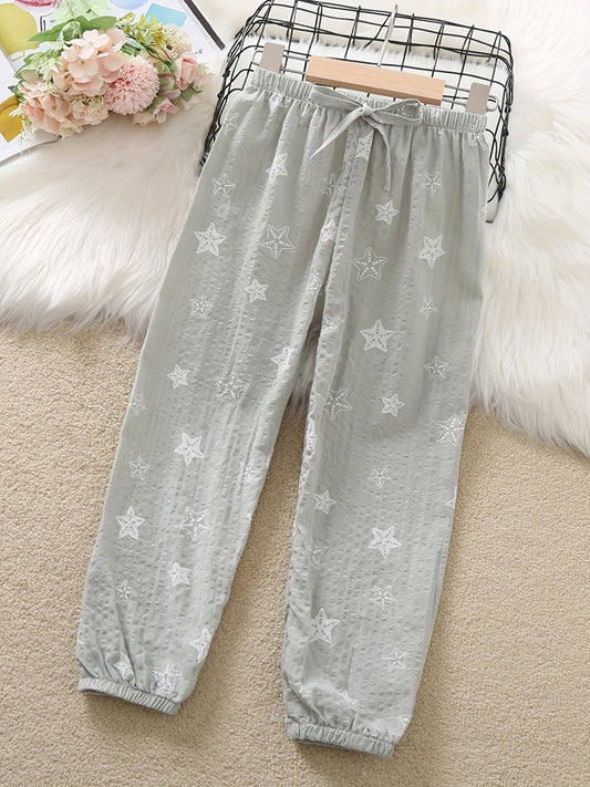 Girls' Breathable Thin Jogger Pants Stars Print Casual Elastic Waist Trousers