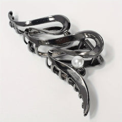 Wavy Faux Pearl Hair Claw Clip Silvery Strong Grip