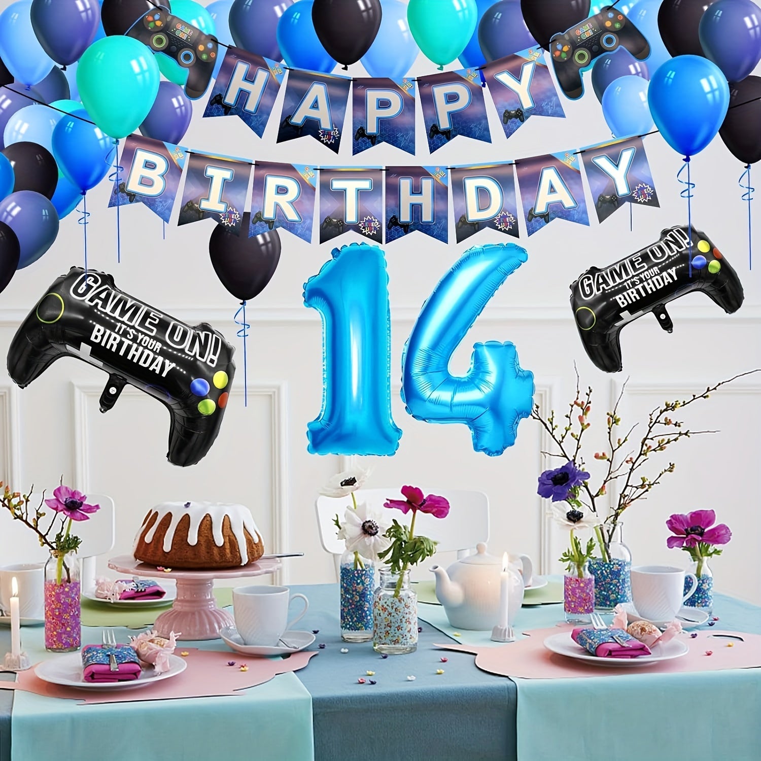 Video Game Party Birthday Decoration Set with Happy Birthday Banner