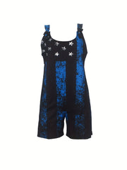 American Flag Print Pocket Overall Jumpsuit