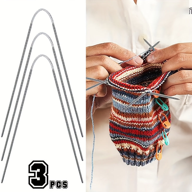 3pcs Circular Sock Knitting Needles Stainless Steel Mini Weaving Needlework Tool