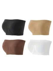 4pcs Strapless Bandeau Bras Stretch Everyday Bra Women's Lingerie & Underwear