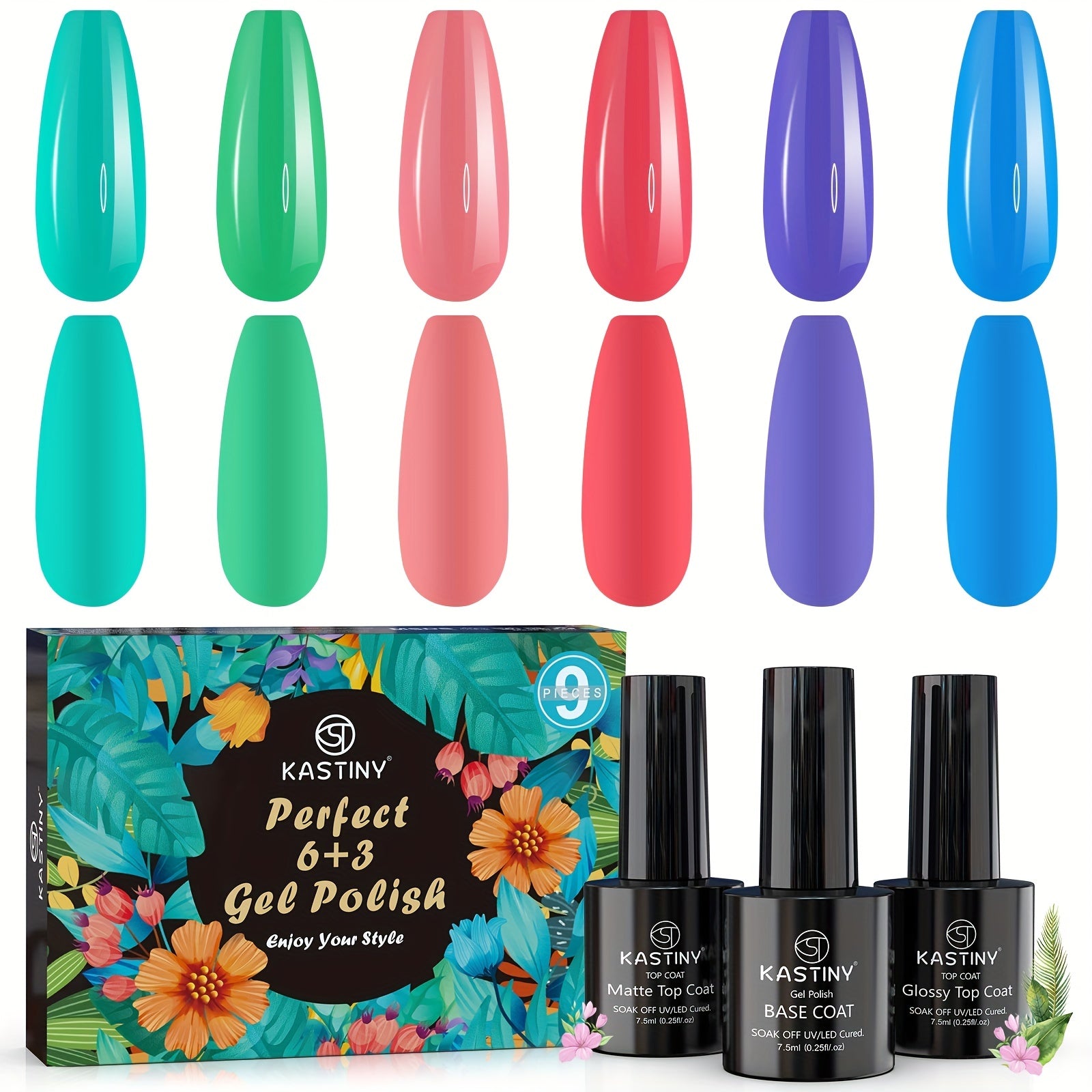 9-Piece Macaron Gel Nail Polish Set with Base, Gloss, and Matte Top Coatings