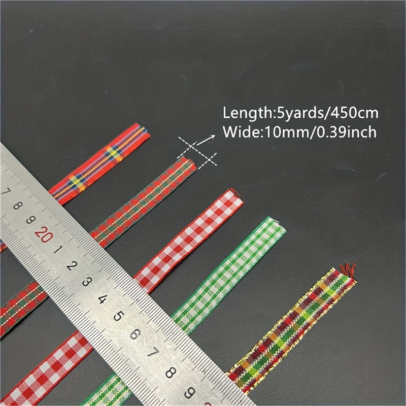 5 Yards 10mm Plaid Ribbon Christmas Series for DIY Gift Wrapping