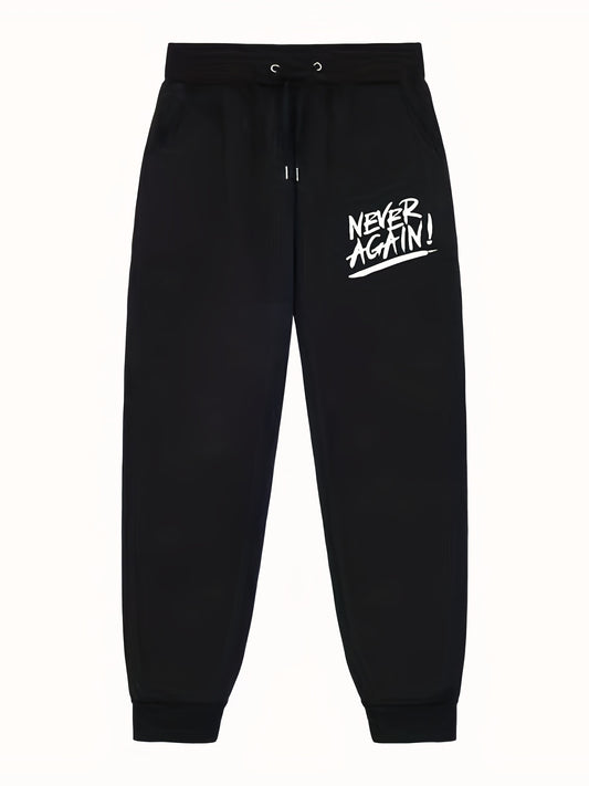 Never Again Print Joggers With Pockets Men s Drawstring Pants