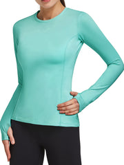 Women's Solid Crew Neck Long Sleeve T Shirt - Sports Fitness Top