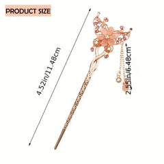 Chinese Style Flower Hair Stick Faux Pearl Tassel Hair Fork Hair Pin
