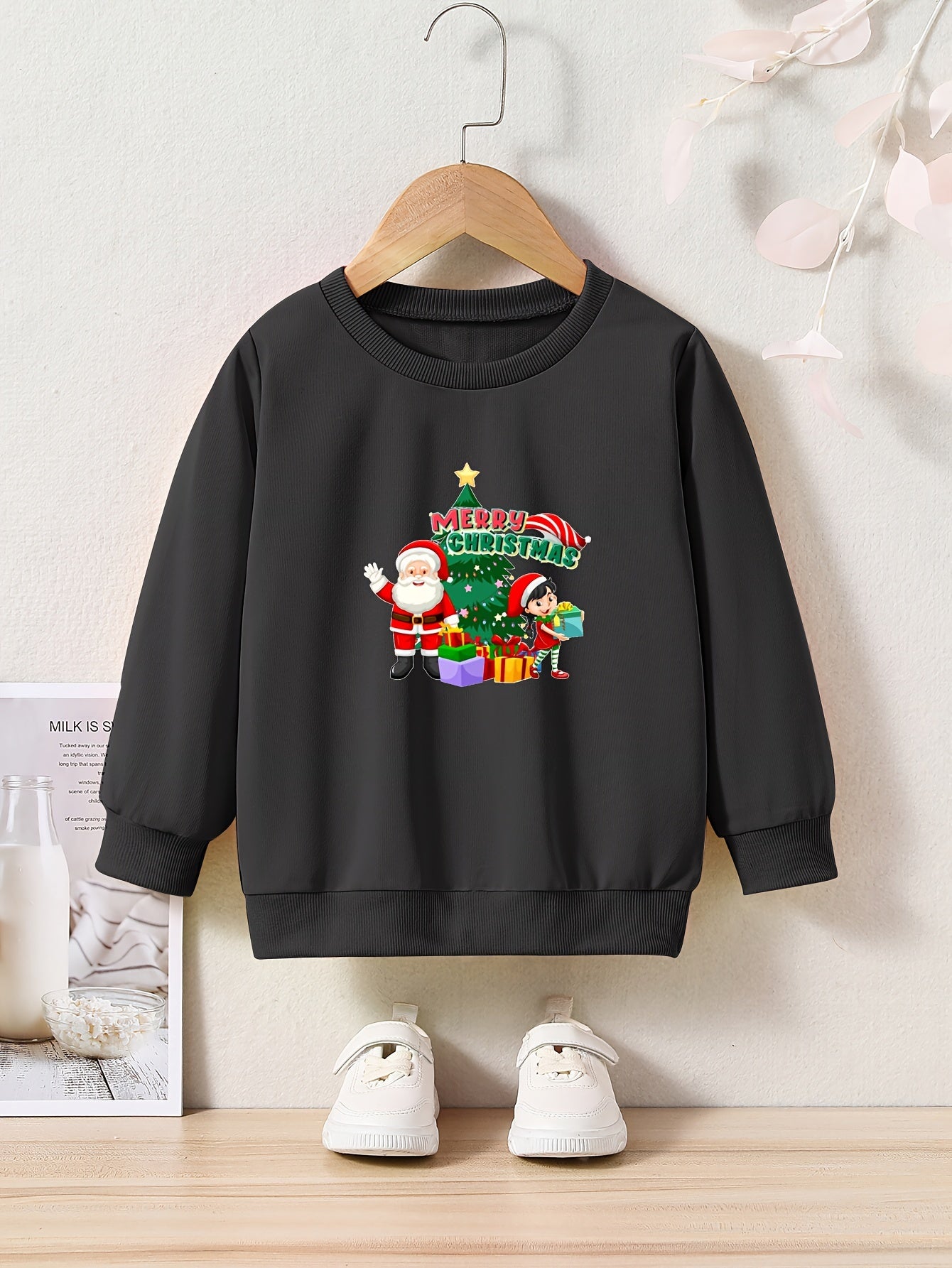 Christmas Graphic Crew Neck Long Sleeve Sweatshirt for Kids