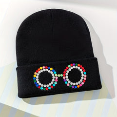 Funny Glasses Decor Beanie Knit Hat Elastic Warm Skull Cap