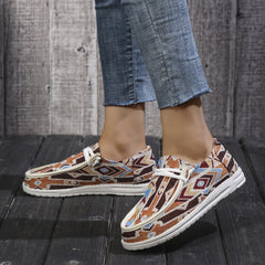 Retro Pattern Canvas Shoes Soft Sole Flat Sneakers Comfortable Lace Up Loafers
