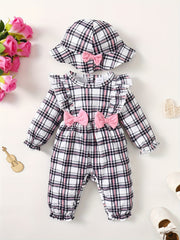 Plaid Bow Outfit Baby Girls 2pc Bodysuit & Hat Set