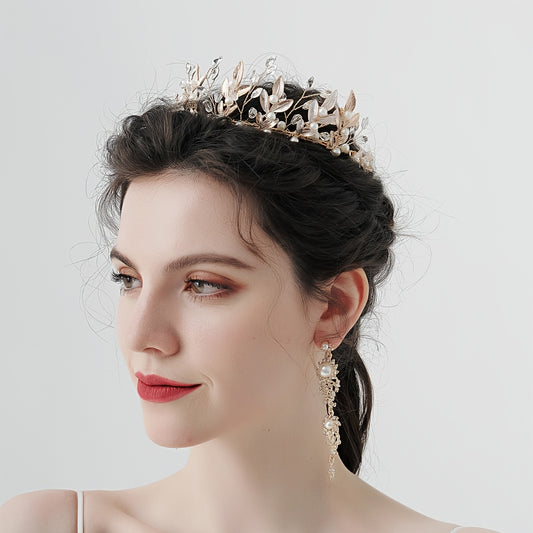 Rose Golden Crystal Bridal Tiara Wedding Hair Accessory