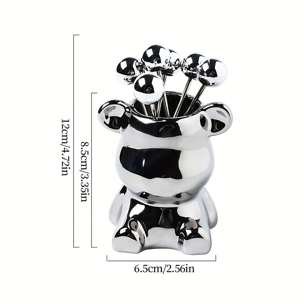 Bear Shaped Storage Jar & Fruit Fork Set