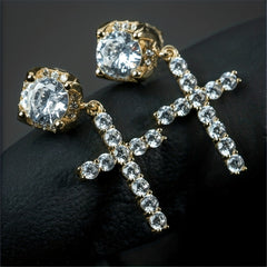 Men's Unisex Zirconia Cross Stud Earrings Hip Hop Punk Pendant Accessories