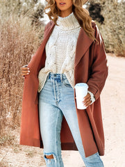 Solid Single Breasted Pea Coat Long Sleeve Overcoat For Fall & Winter
