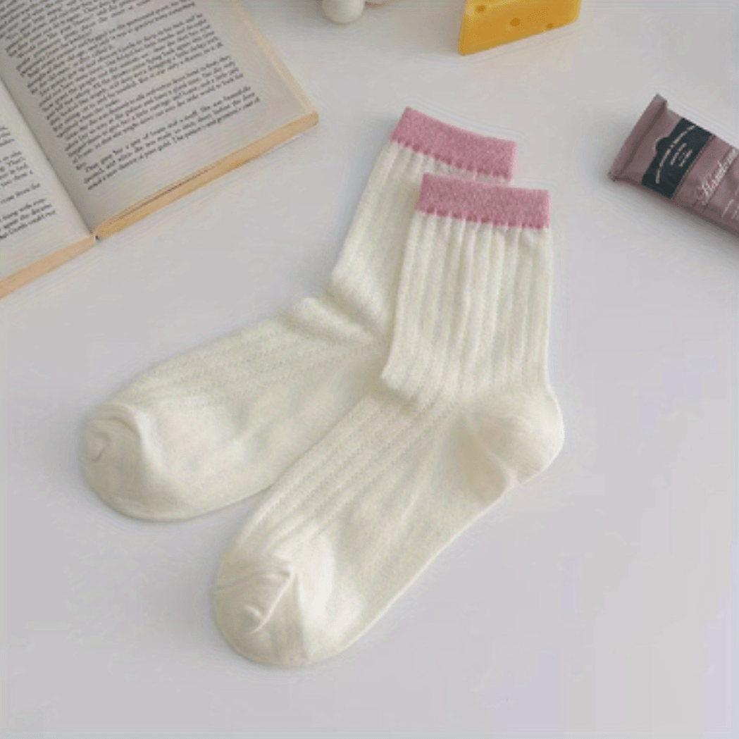 3 Pack Colorblock Crew Socks for Women
