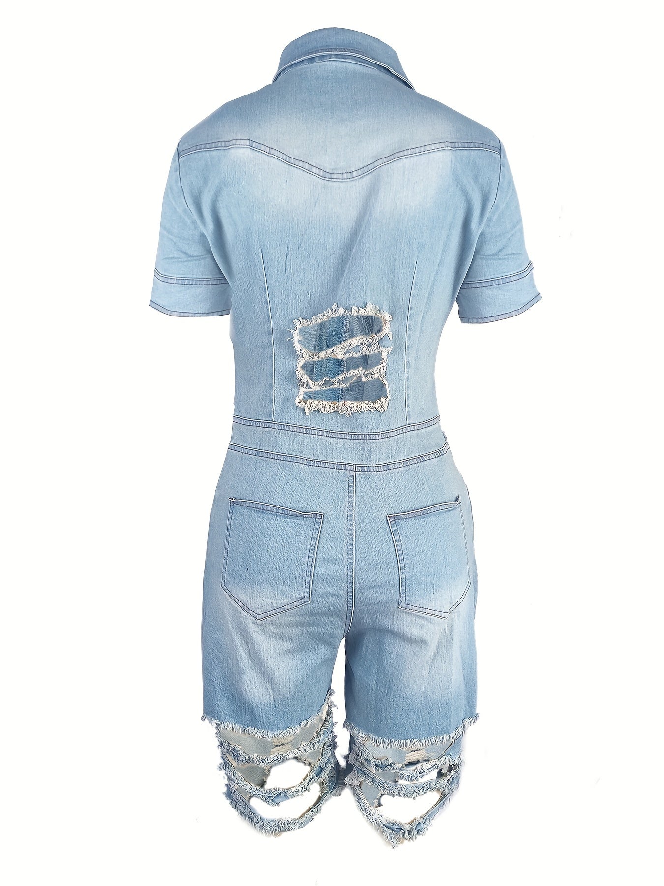 Ripped Short Sleeve Denim Overalls