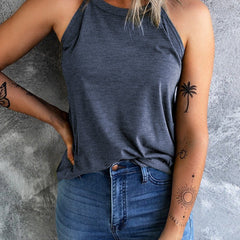 Solid Crew Neck Tank Top Sleeveless Casual Women's Clothing