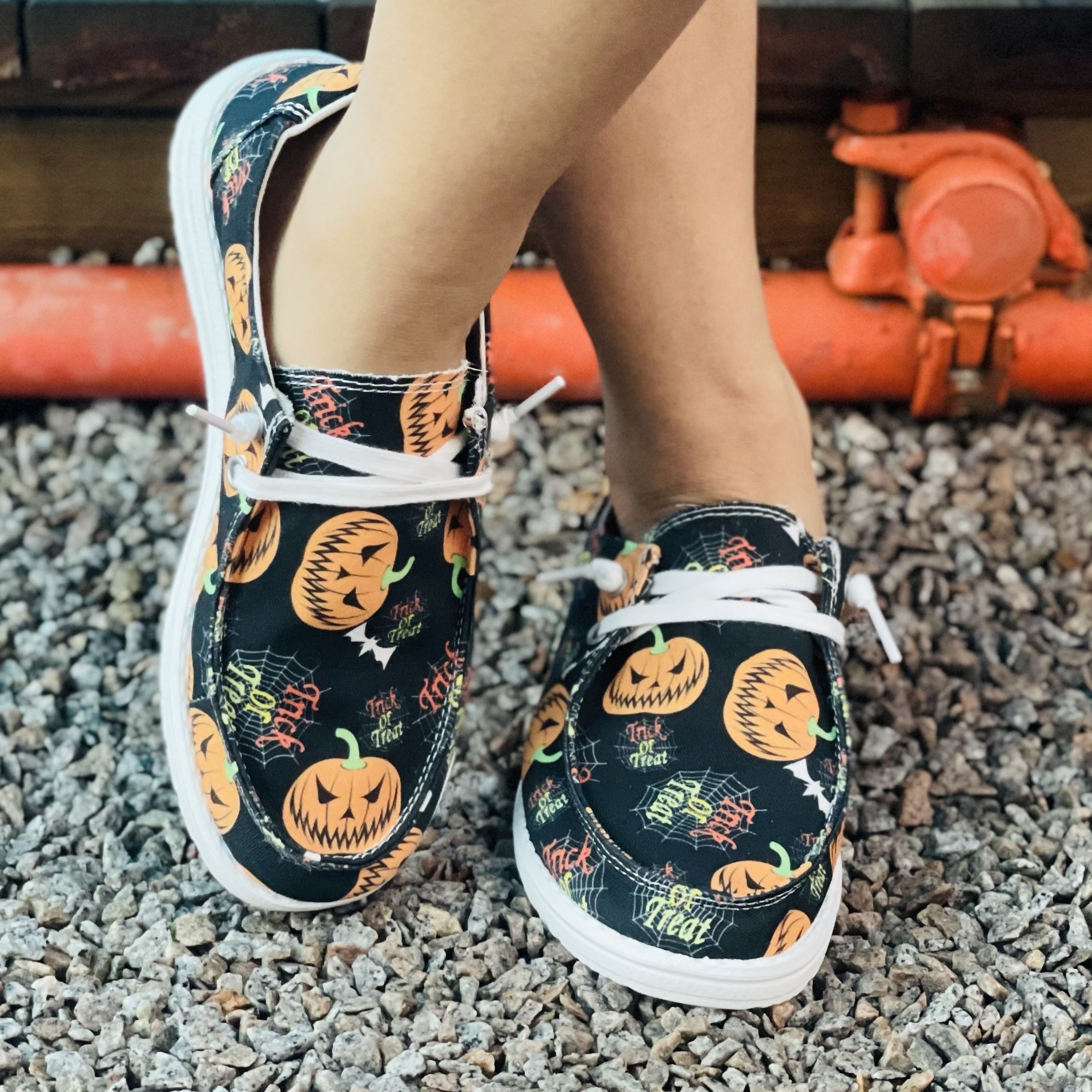 Women's Pumpkin Novelty Shoes Lace Up Low Slip On Flat Comfy Shoes