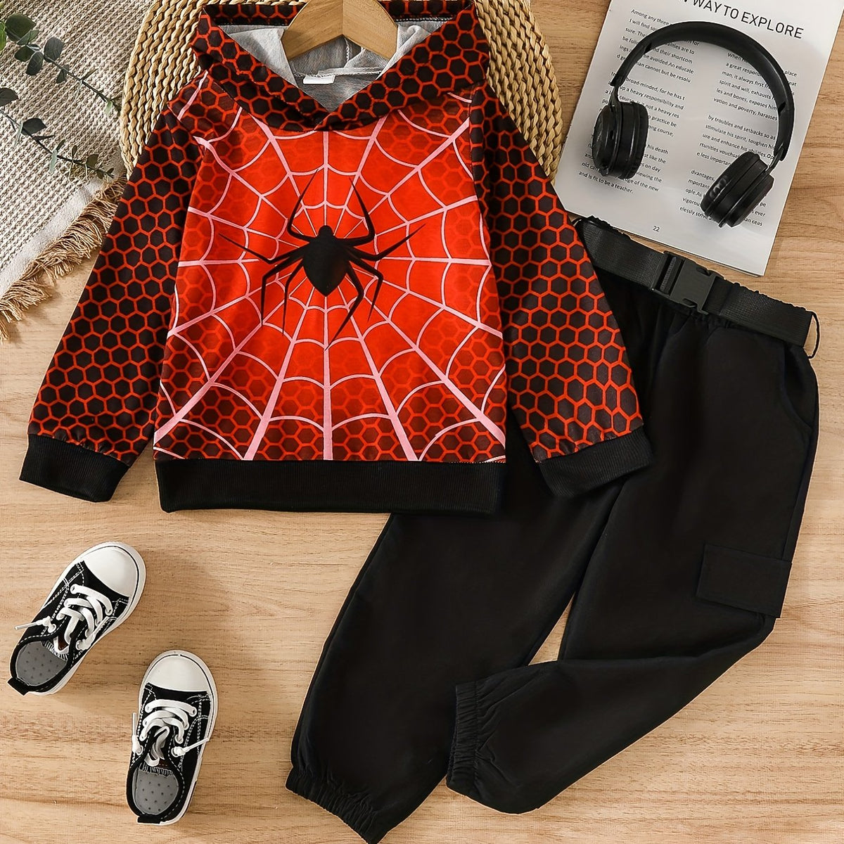 Spider Pattern Toddler Boy's 2pcs Hoodie & Sweatpants Set
