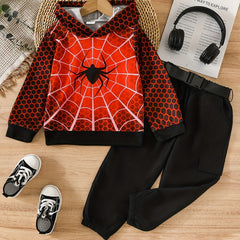 Spider Pattern Toddler Boy's 2pcs Hoodie & Sweatpants Set
