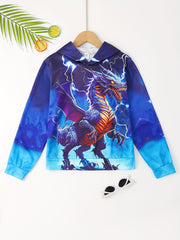 3D Dragon Dinosaur Print Kid's Hoodie Unisex Pullover Casual Hooded Long Sleeve