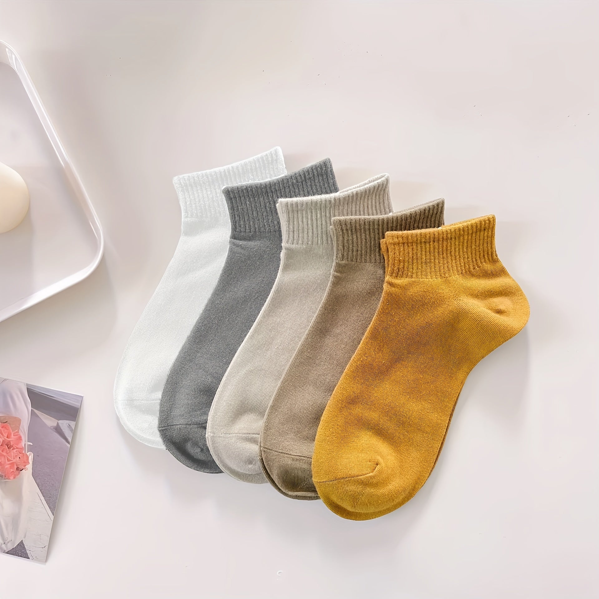 10 Pairs Women's Crew Short Socks Solid Colors Breathable Comfortable Stockings