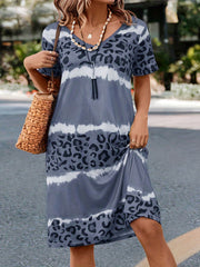  Tie Dye Leopard Print V Neck Dress