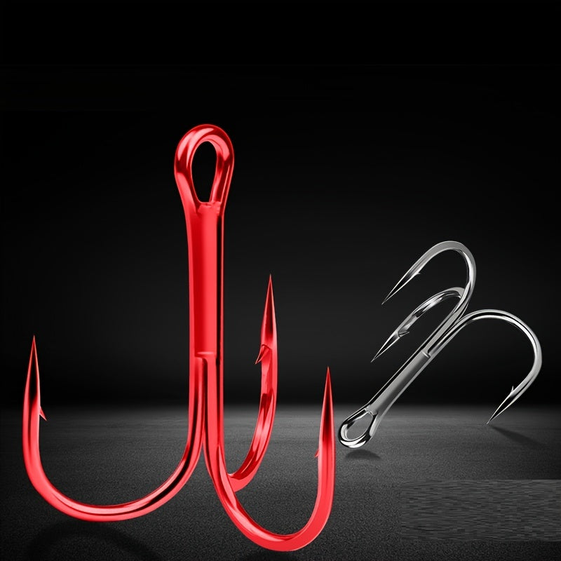 10pcs High Carbon Steel Treble Hooks Red Three claw Hooks Barbed Fishing Hooks