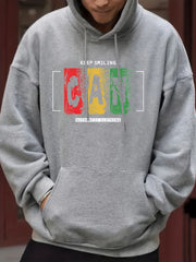 'Keep Smiling' Print Hoodie Men's Pullover Sweatshirt