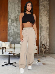 Apricot Cargo Pants Straight Legs Denim Pants