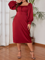  Satin Lantern Sleeve Midi Dress