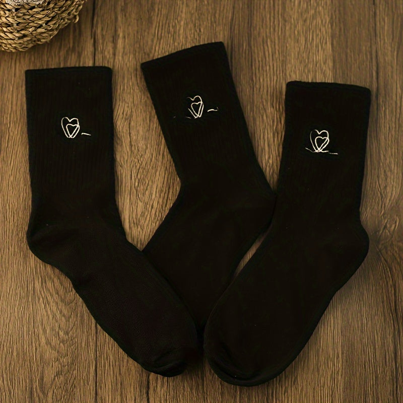 3 Pairs Heart Pattern Socks Mid Tube Stockings Women's Hosiery