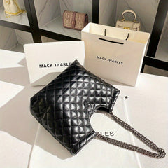 Quilted Leather Tote Bag with Removable Strap Organizer