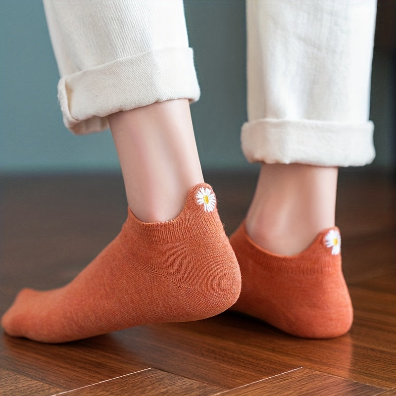 10 Pairs Boat Socks & Soft Floral Embroidered Cotton Socks Women's Stockings