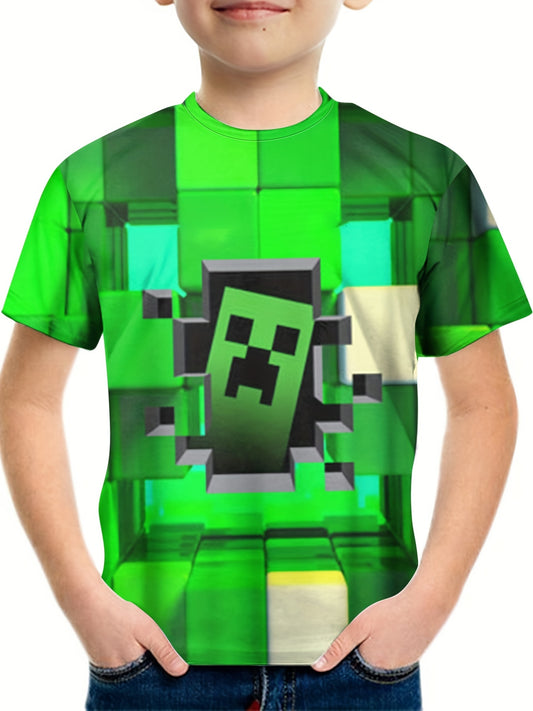 Boys' Monster Block Graphic Tee for Summer Fun