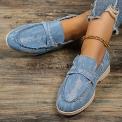 Women's Denim Flat Loafers Slip On Walking Shoes Casual Flats