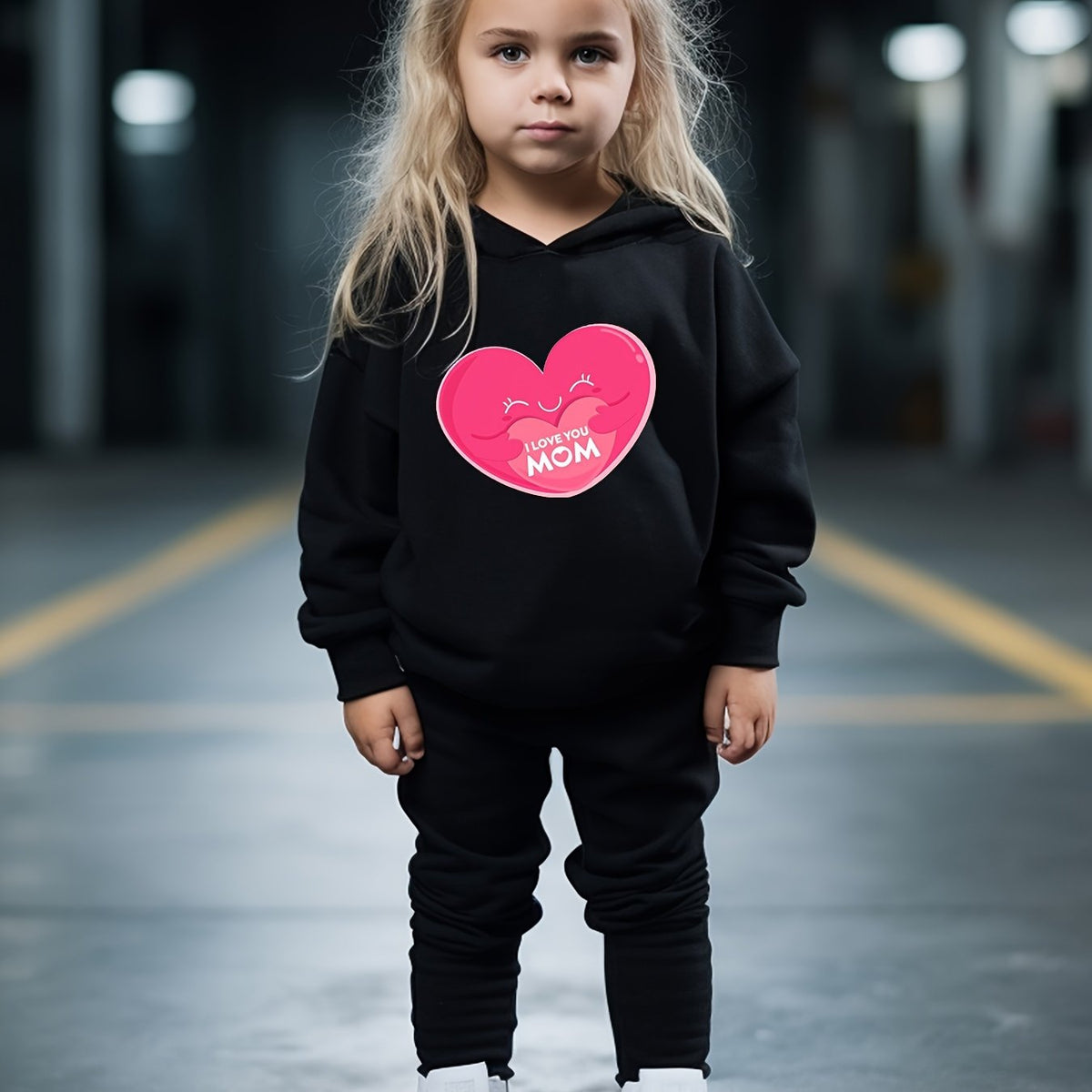 OERYUI Kids 2pcs Activewear Set Heart Graphic Hoodies Pants Spring Fall