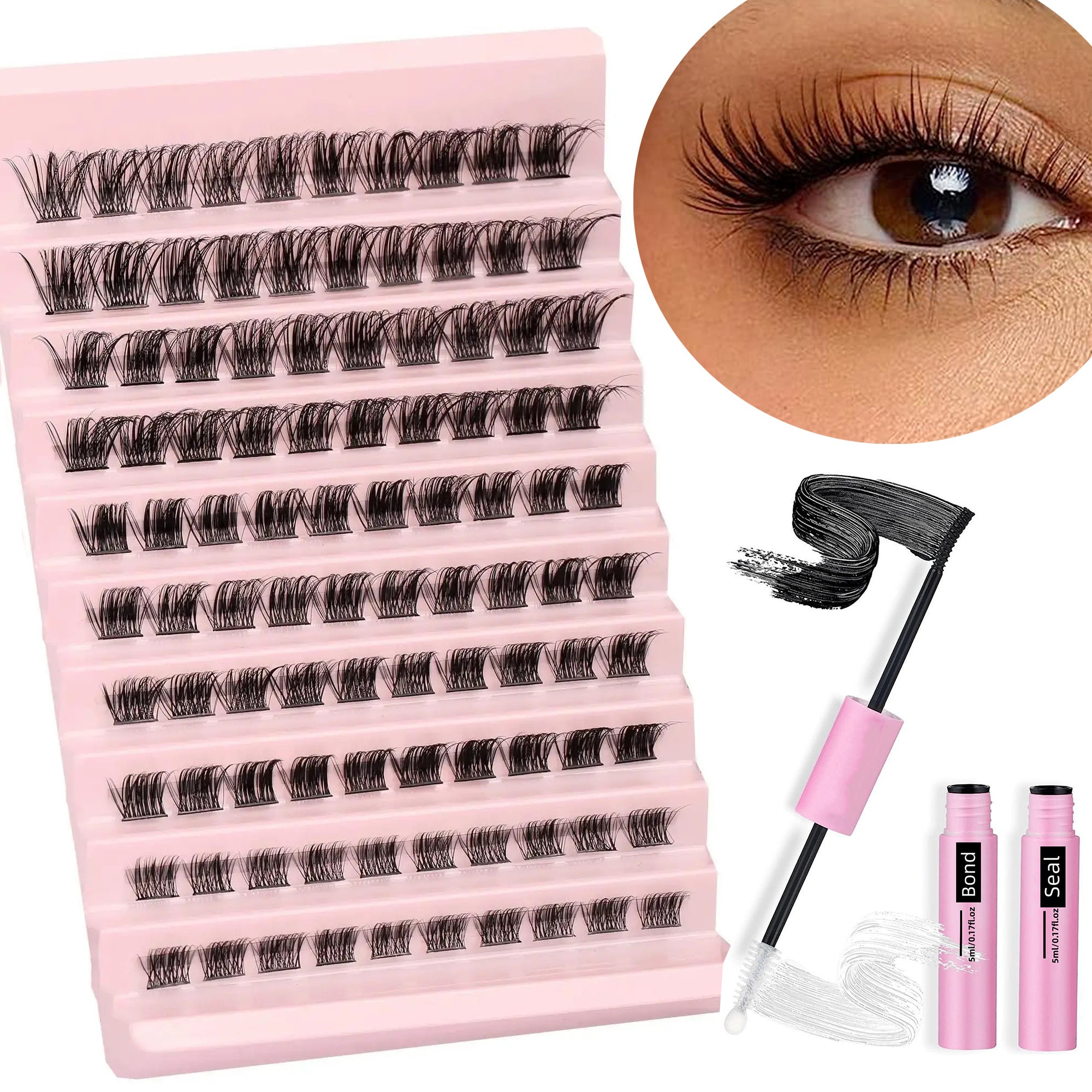 120pcs DIY Eyelash Extension Kit D Curly Wispy Thick Lashes 8-16mm Easy to Use