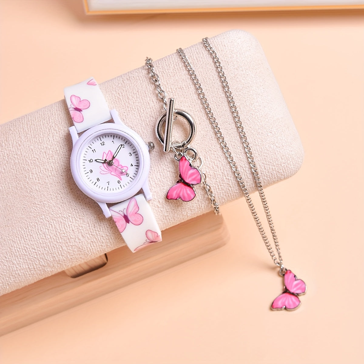 3pcs Butterfly Silicone Watch Strap & Necklace Bracelet Set for Girls
