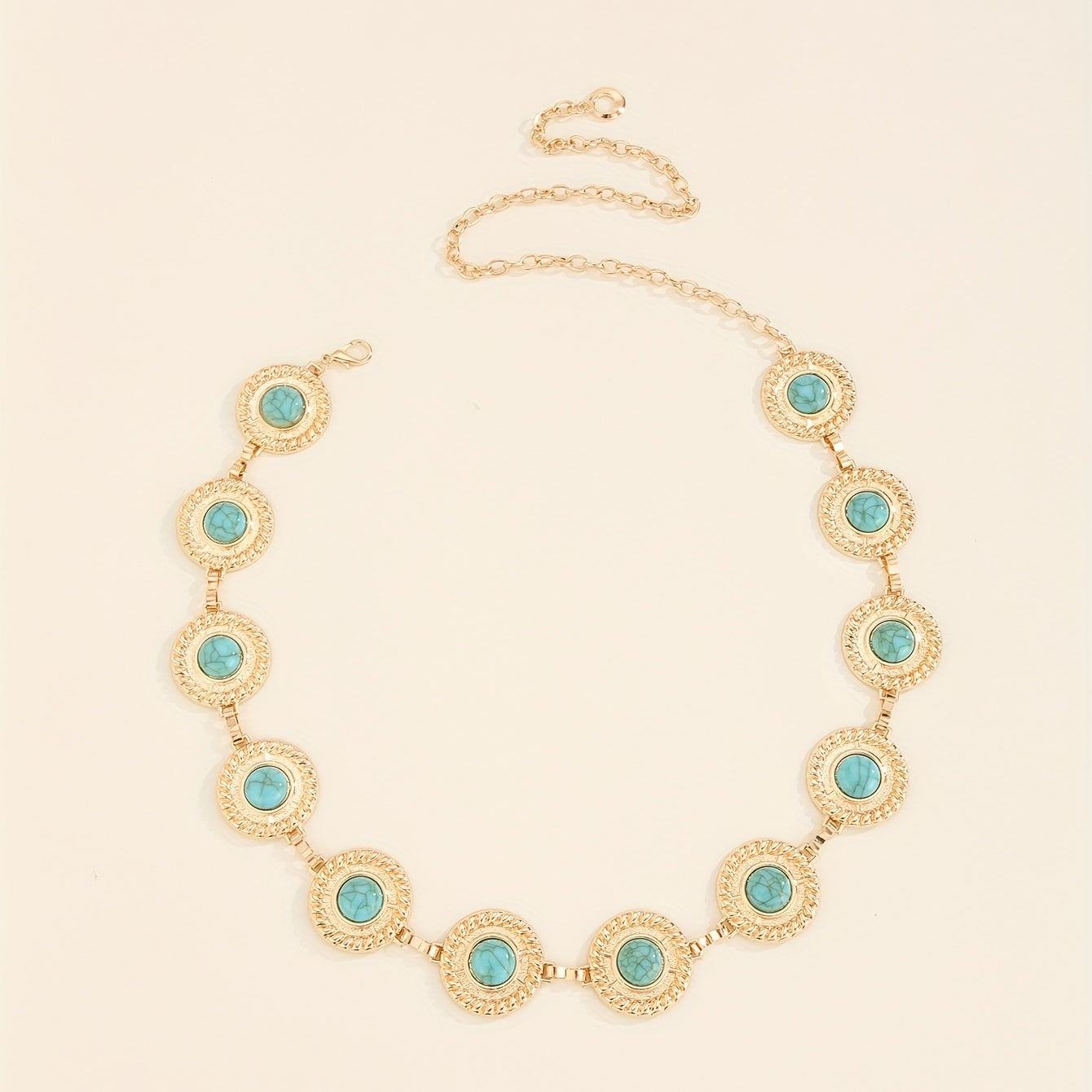 Boho Turquoise Waist Chain Vintage Metal Round Piece Body Chain