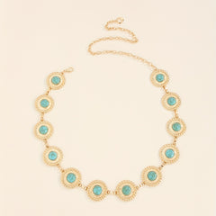 Boho Turquoise Waist Chain Vintage Metal Round Piece Body Chain