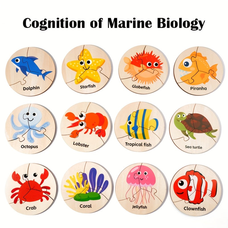 Ocean Animals Puzzle Wooden Box Set - Educational and Multifunctional