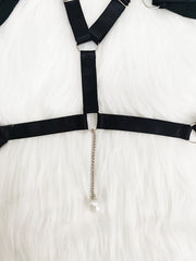 Hollow Out Ring Linked Panties Sheer Faux Pearl Pendant