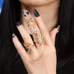 Leaf Shape Mittens Finger Ring Inlaid Rhinestone Finger Jewelry
