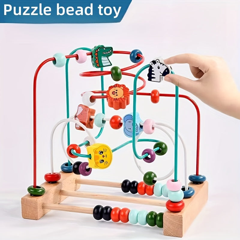 Wooden Bead Maze Toy with Animal Figures Educational Activity Center